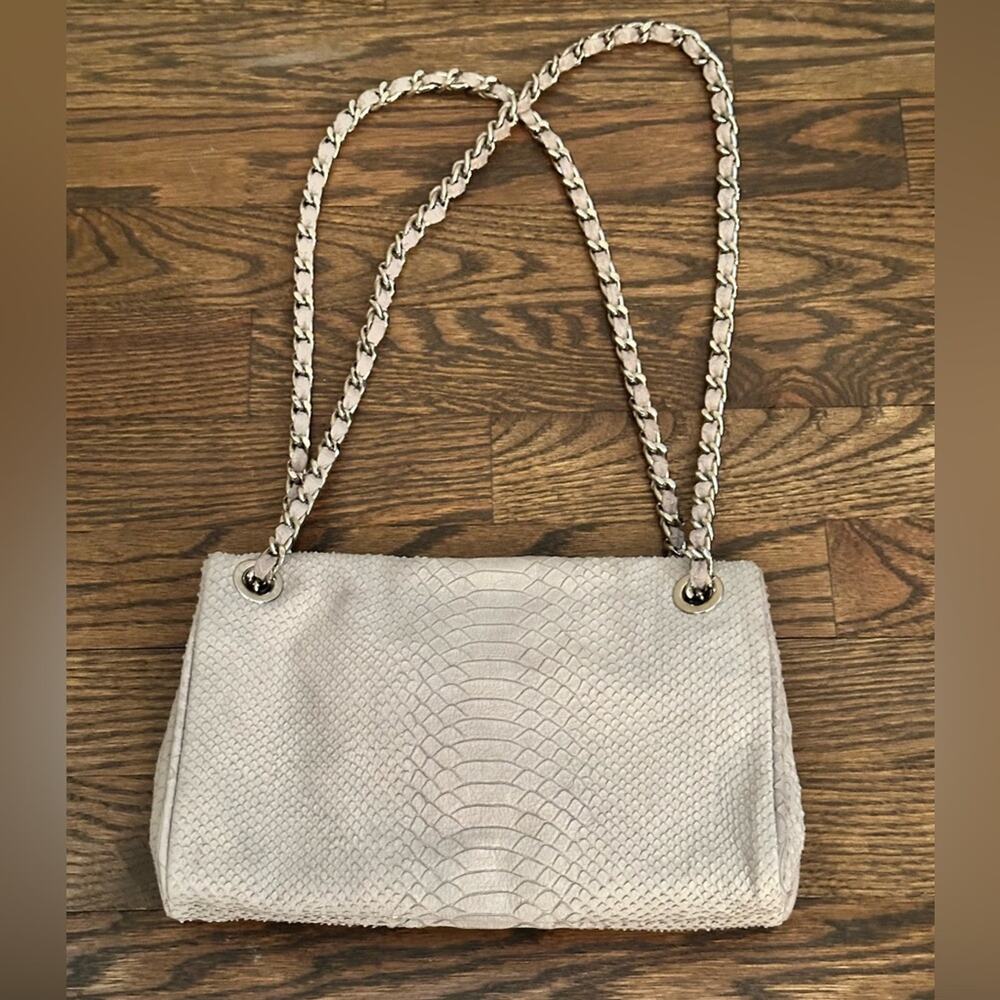 Abro Python Skin Leather Shoulder Bag Light Gray … - image 2